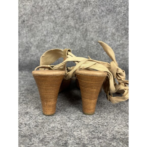 UGG Wedge Sandal Shoes Womens Size 6.5 Gold Glitter Strap Beige Tie Up - Picture 5 of 8